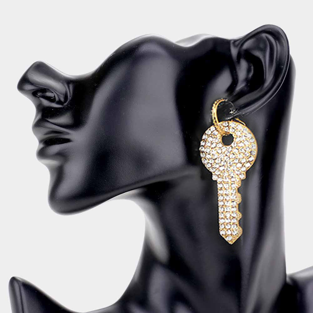 Gold key earrings